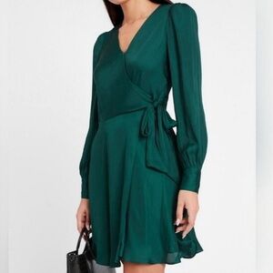 Banana Republic | Emerald Elegant Green Satin Wrap Dress
